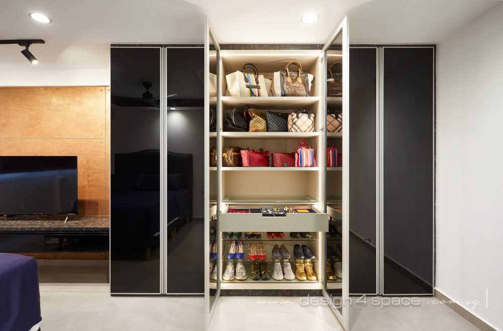 Industrial Bedroom with Wood Flooring and Cove Lighting