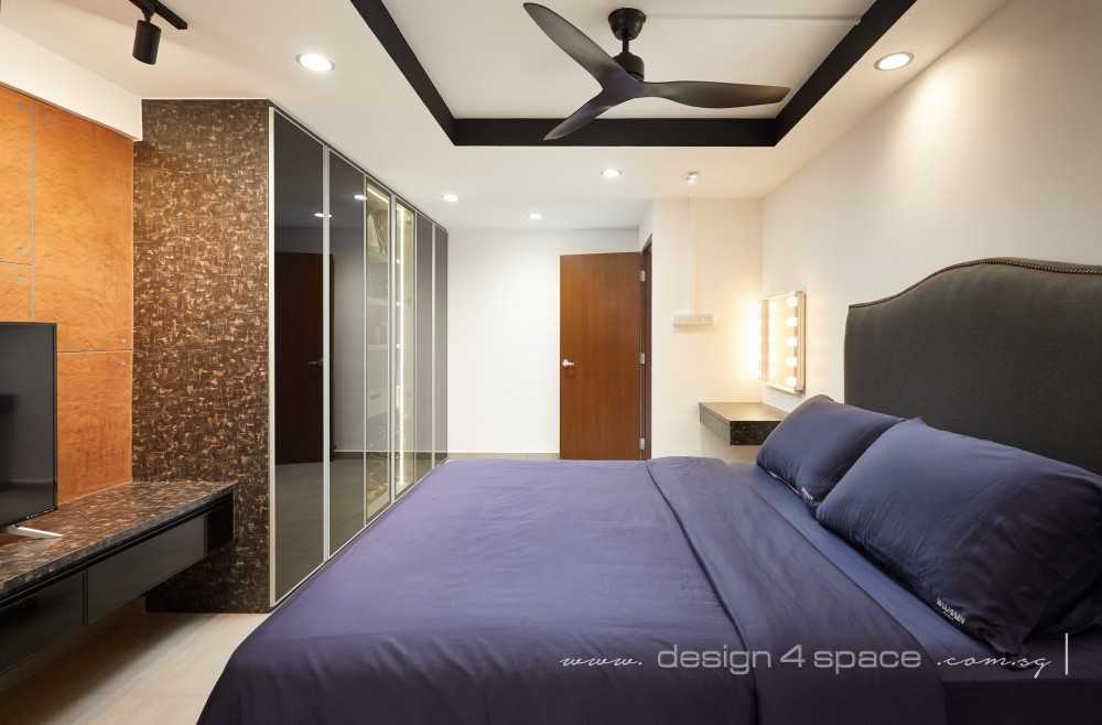 Industrial Bedroom with Homogeneous Tiles and Ceiling Light