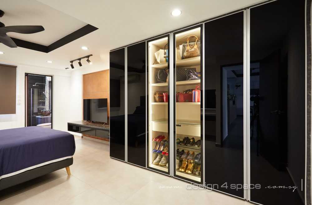 Industrial Bedroom with Homogeneous Tiles and Ceiling Light