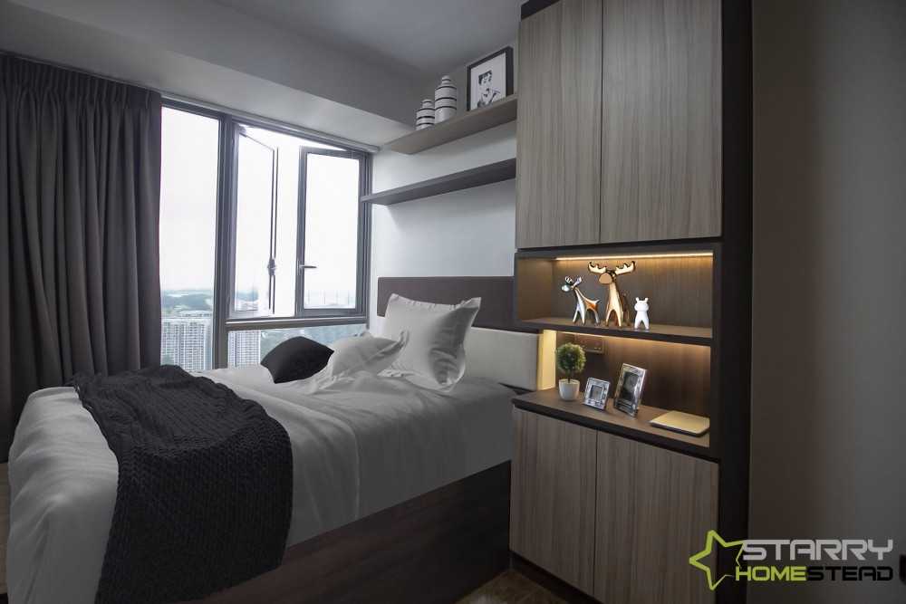 Modern Bedroom with Display Cabinets and Bed