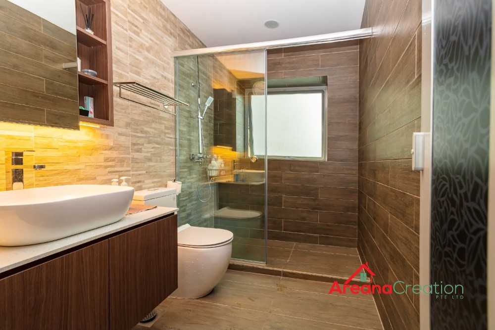 Contemporary Bathroom with Vinyl Flooring and Herringbone Tiling