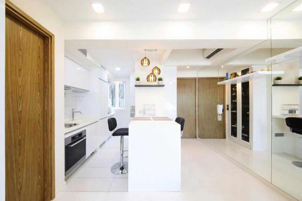 Modern Foyer with Bookshelf and Marble Floor