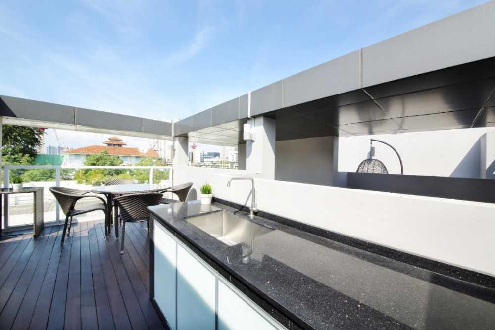 Modern Rooftop with Granite Floor and Wood Flooring
