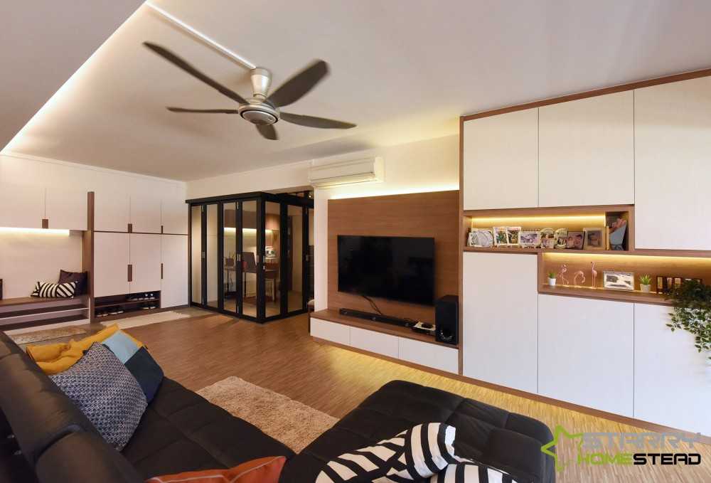 Industrial Living Room with TV Console and Feature Wall