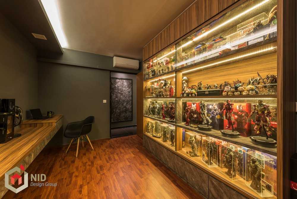 Contemporary Home Office with Bookshelf and Desk Chairs