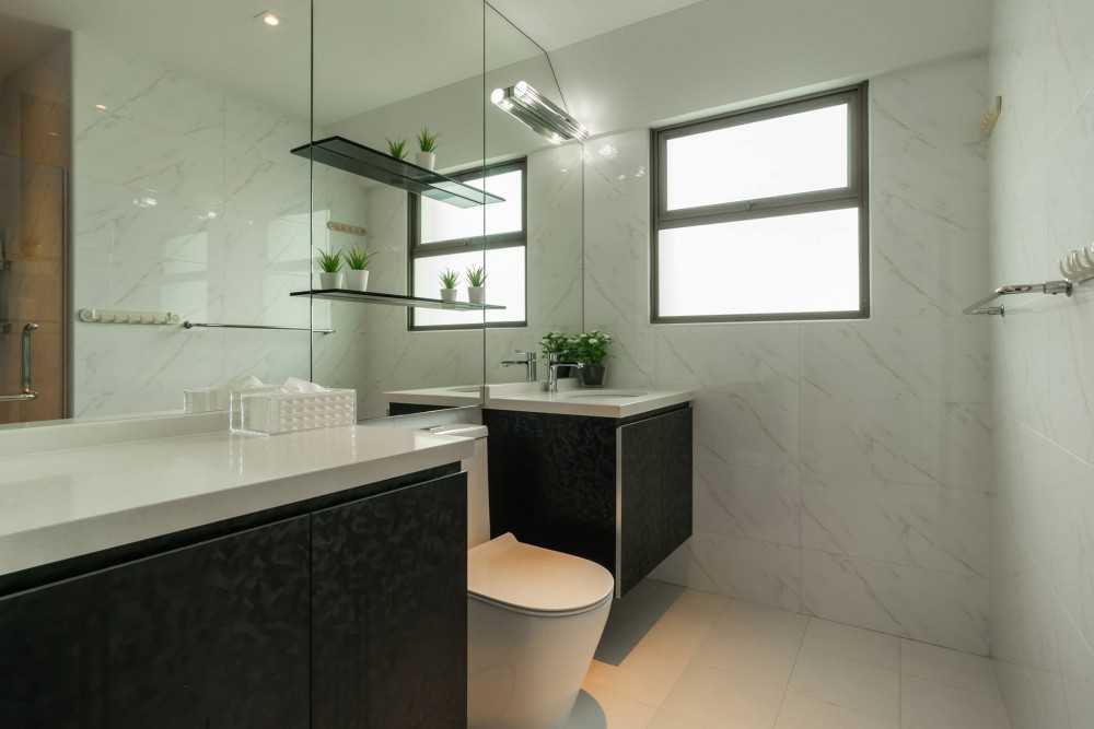 Minimalist Bathroom with Countertop and Shower Screen