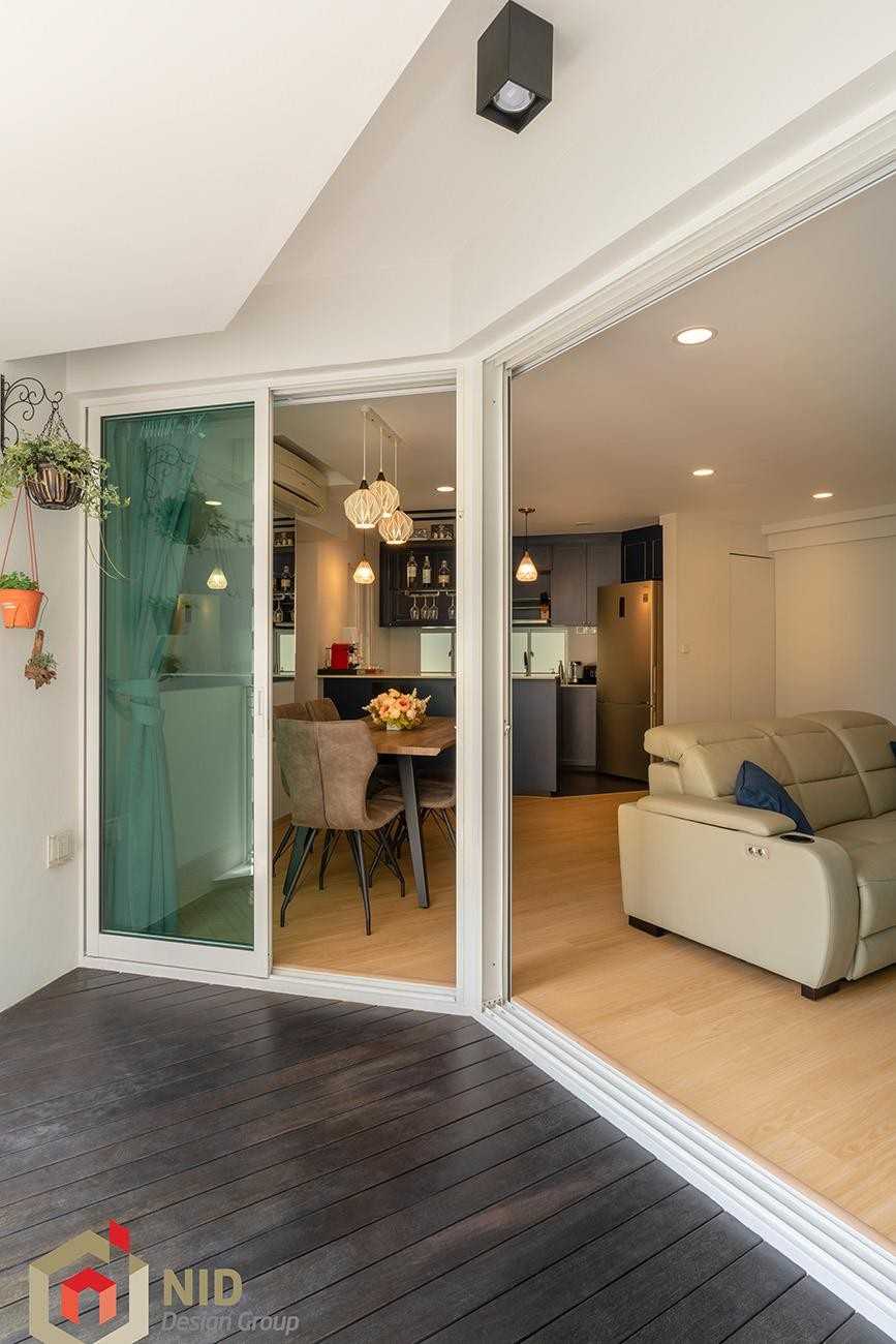 Minimalist Balcony with Window Seat and Window Shutters