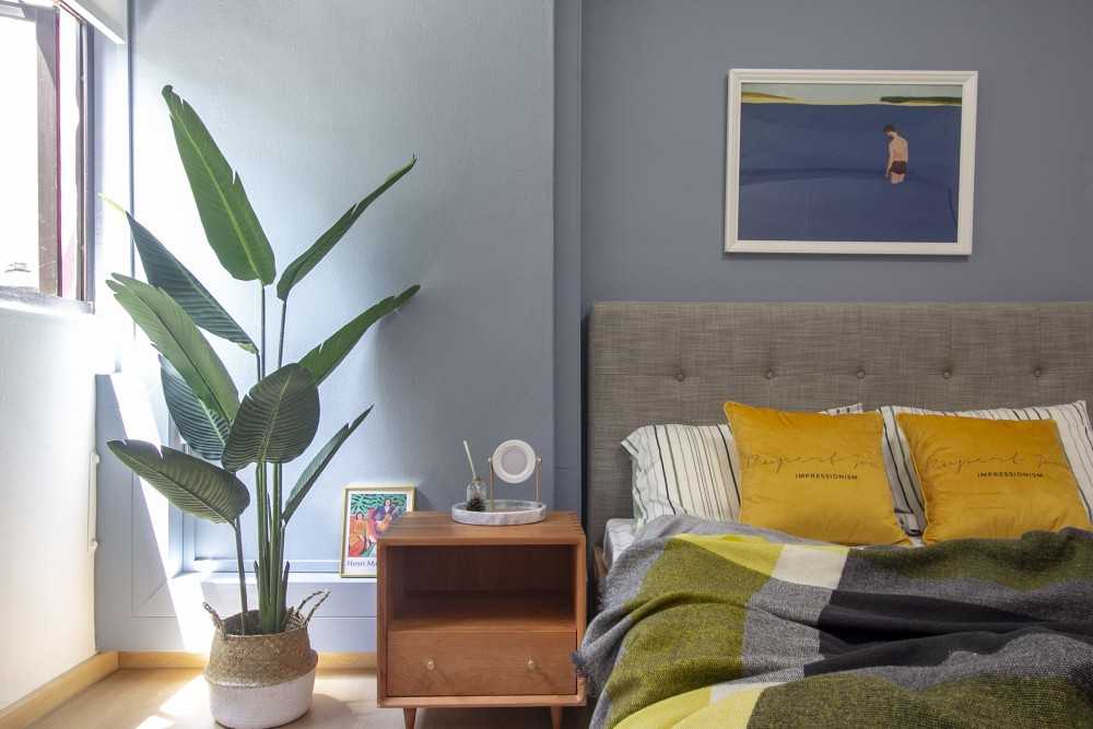 Scandinavian Bedroom with Vinyl Flooring and Bedside Table