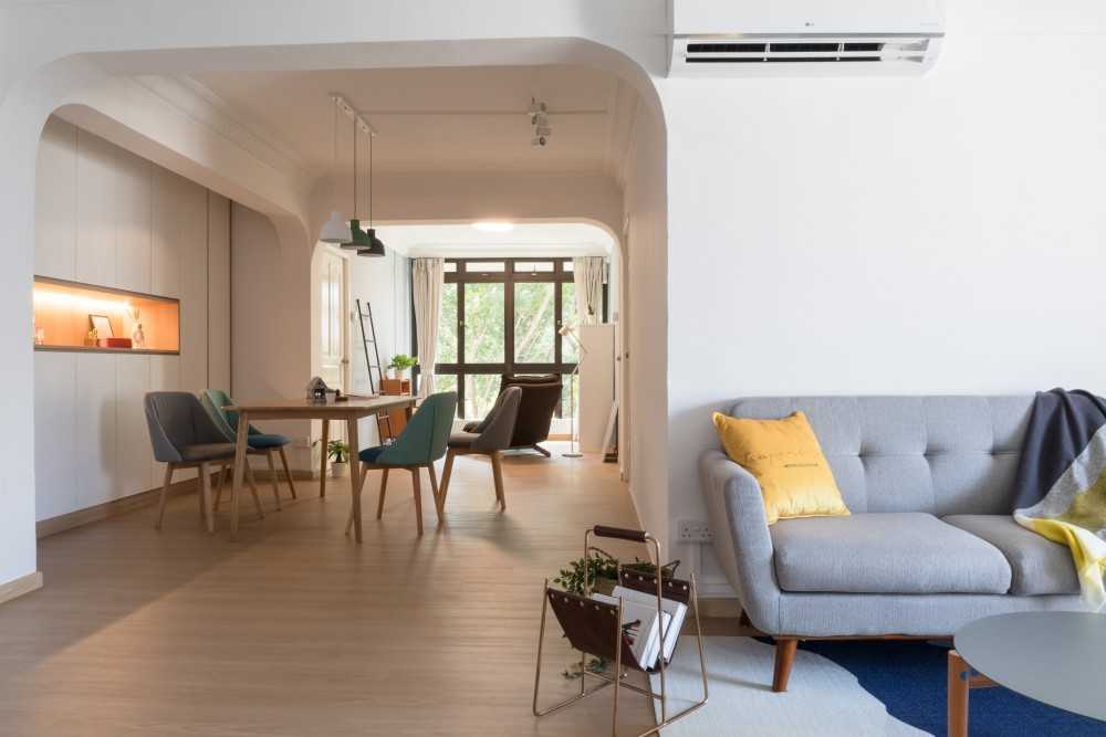 Scandinavian Living Room with Vinyl Flooring and Sofa