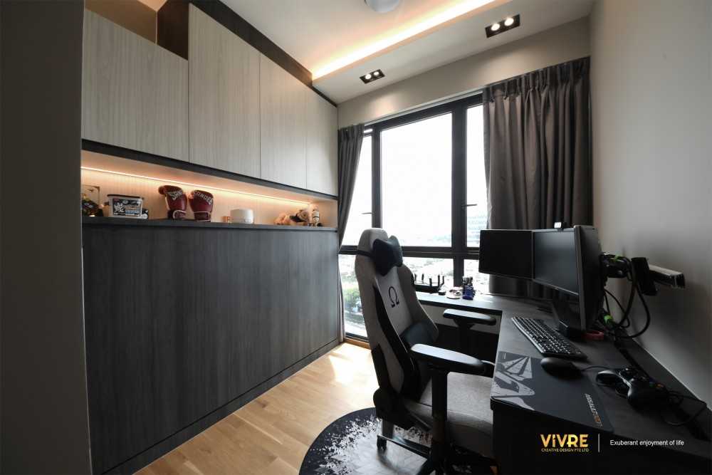 Modern Study with Bookshelf and Cove Lighting
