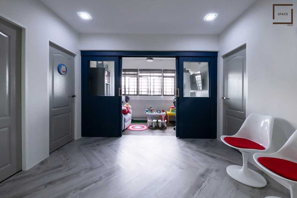 Modern Living Room with TV Console and Ceiling Light