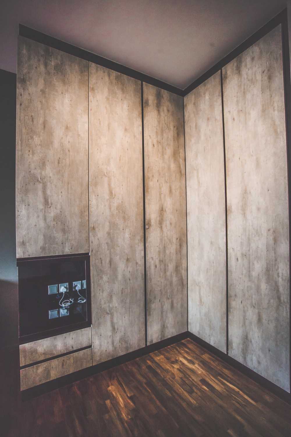 Industrial Bedroom with Bookshelf and Wardrobe