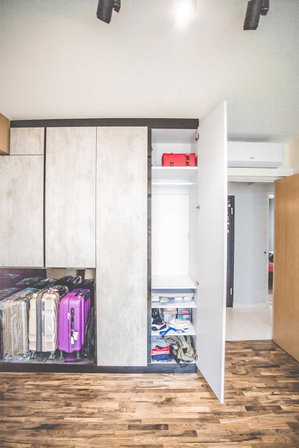 Industrial Bedroom with Vinyl Flooring and Ceiling Light