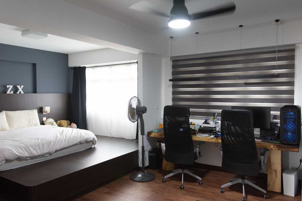 Modern Bedroom with Platform Bed and Vinyl Flooring