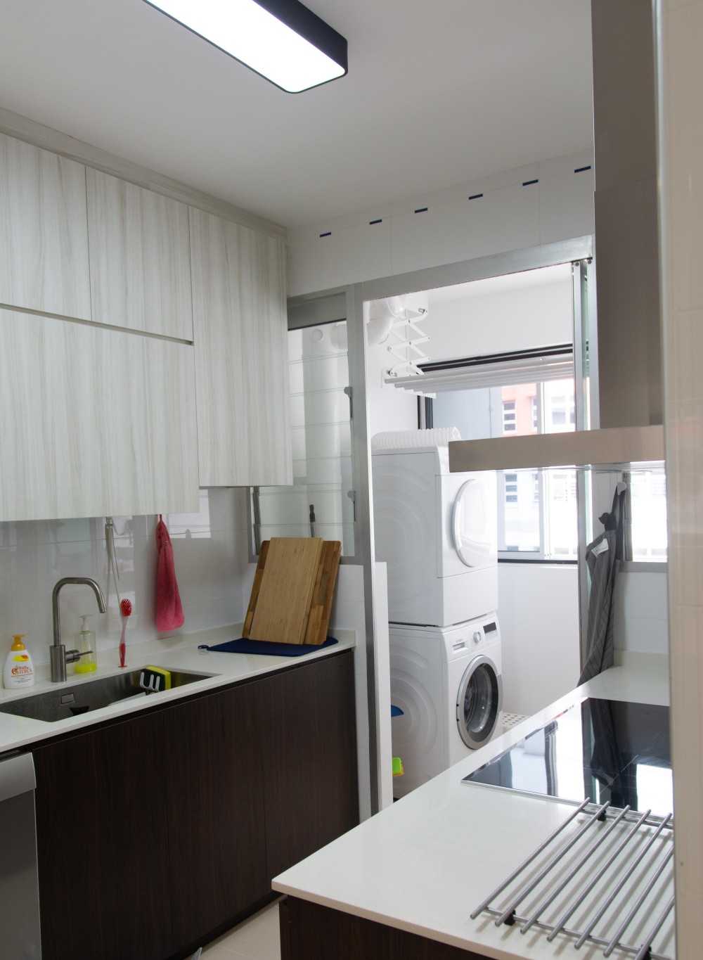 Modern Kitchen with Countertop and Herringbone Tiling