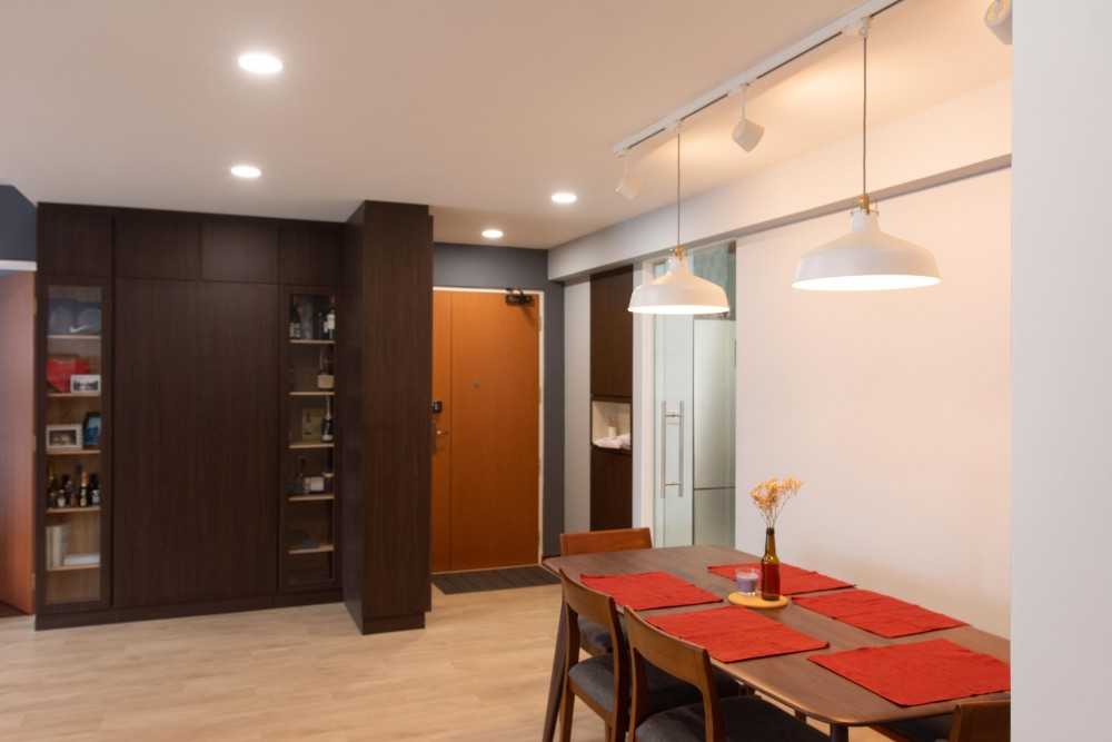 Modern Dining Room with Drop Light and Downlights