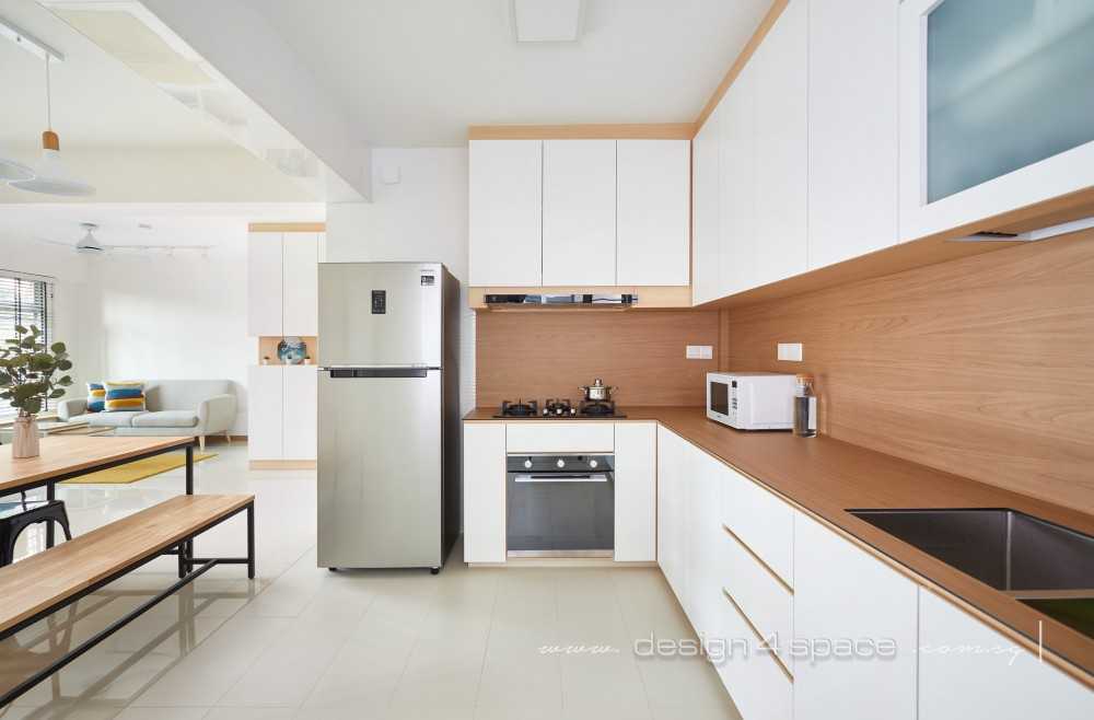 Scandinavian Kitchen with Wood Flooring and Kitchen Backsplash