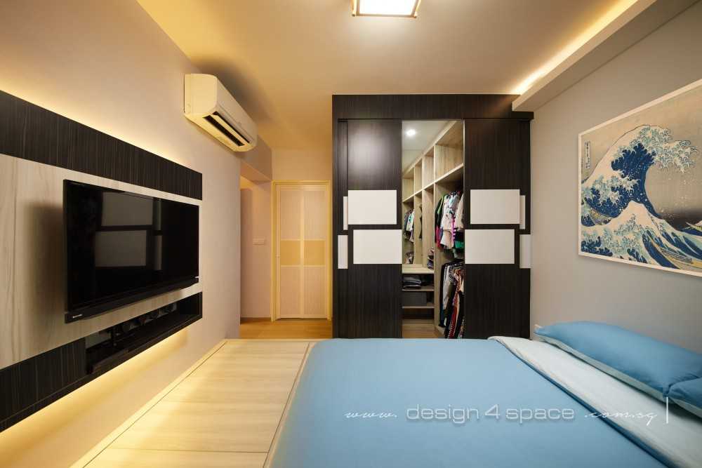 Asian Bedroom with Platform Bed and Wardrobe
