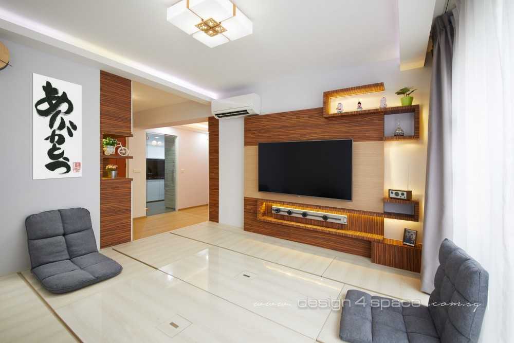 Asian Living Room with TV Console and Sofa