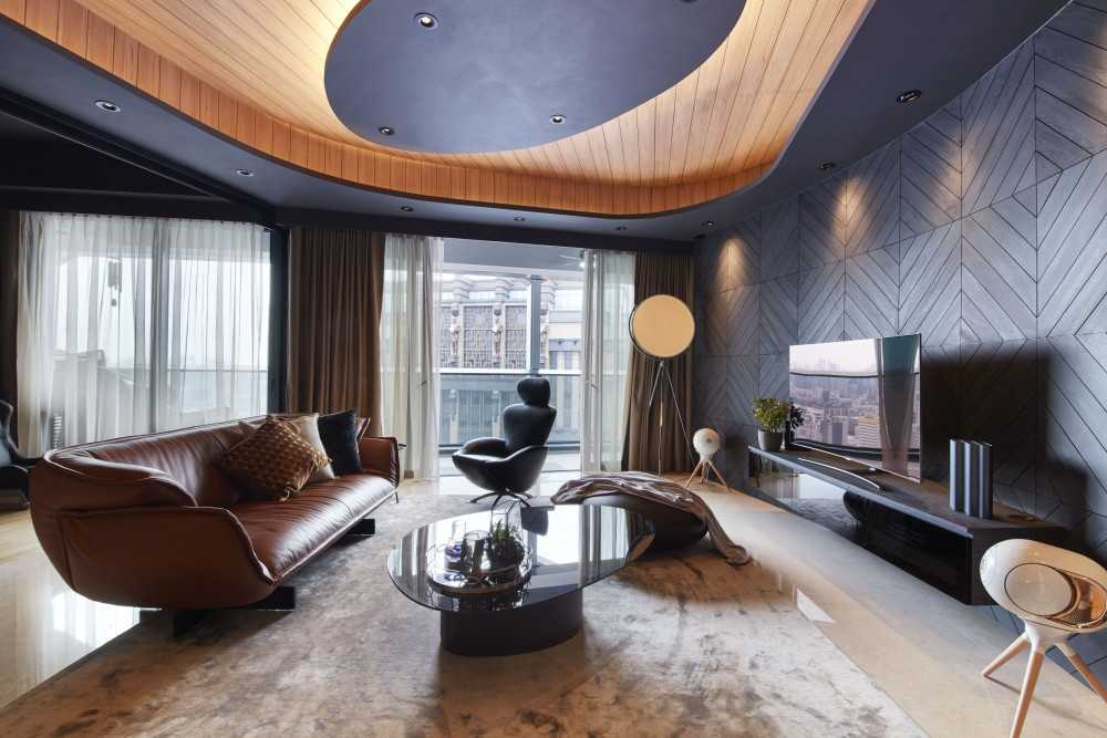 Contemporary Living Room with TV Console and Feature Wall