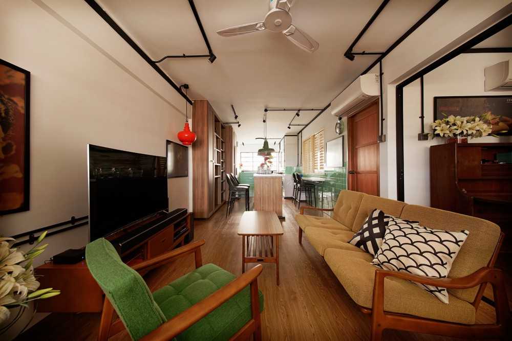 Vintage Living Room with TV Console and Sofa
