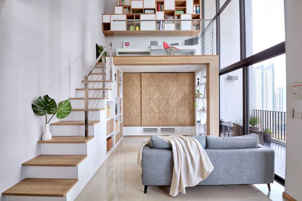 Scandinavian Living Room with Bookshelf and TV Console