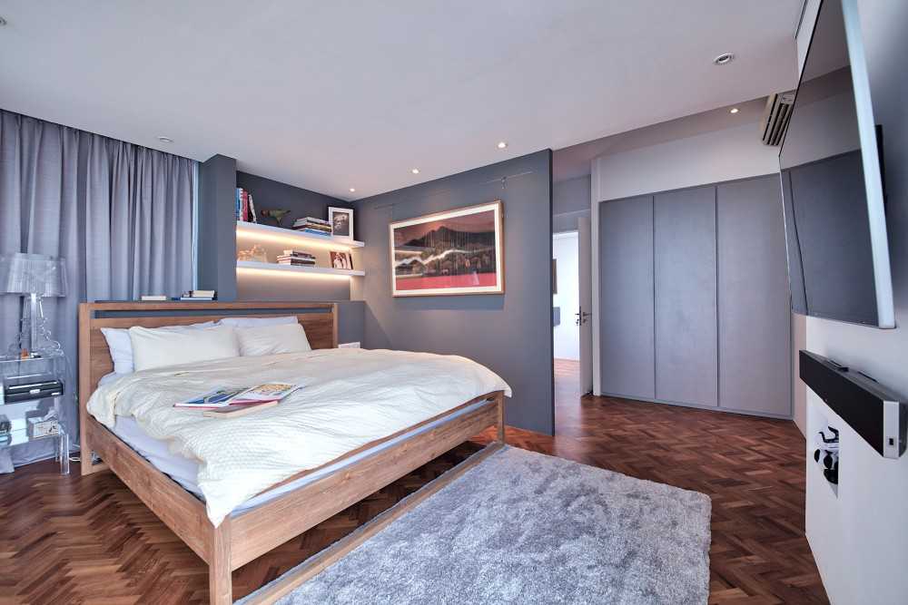 Contemporary Bedroom with Bookshelf and Wardrobe