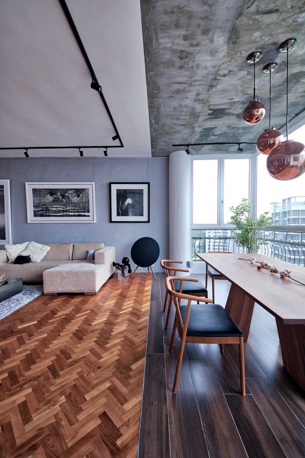 Contemporary Living Room with Drop Light and Sofa
