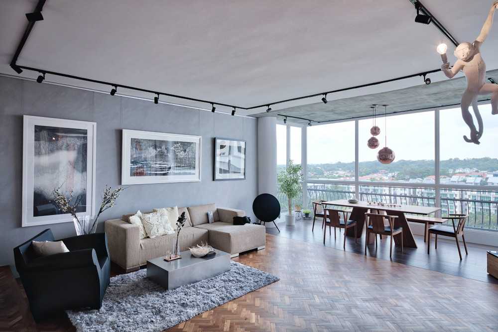 Contemporary Living Room with Wood Flooring and Sofa