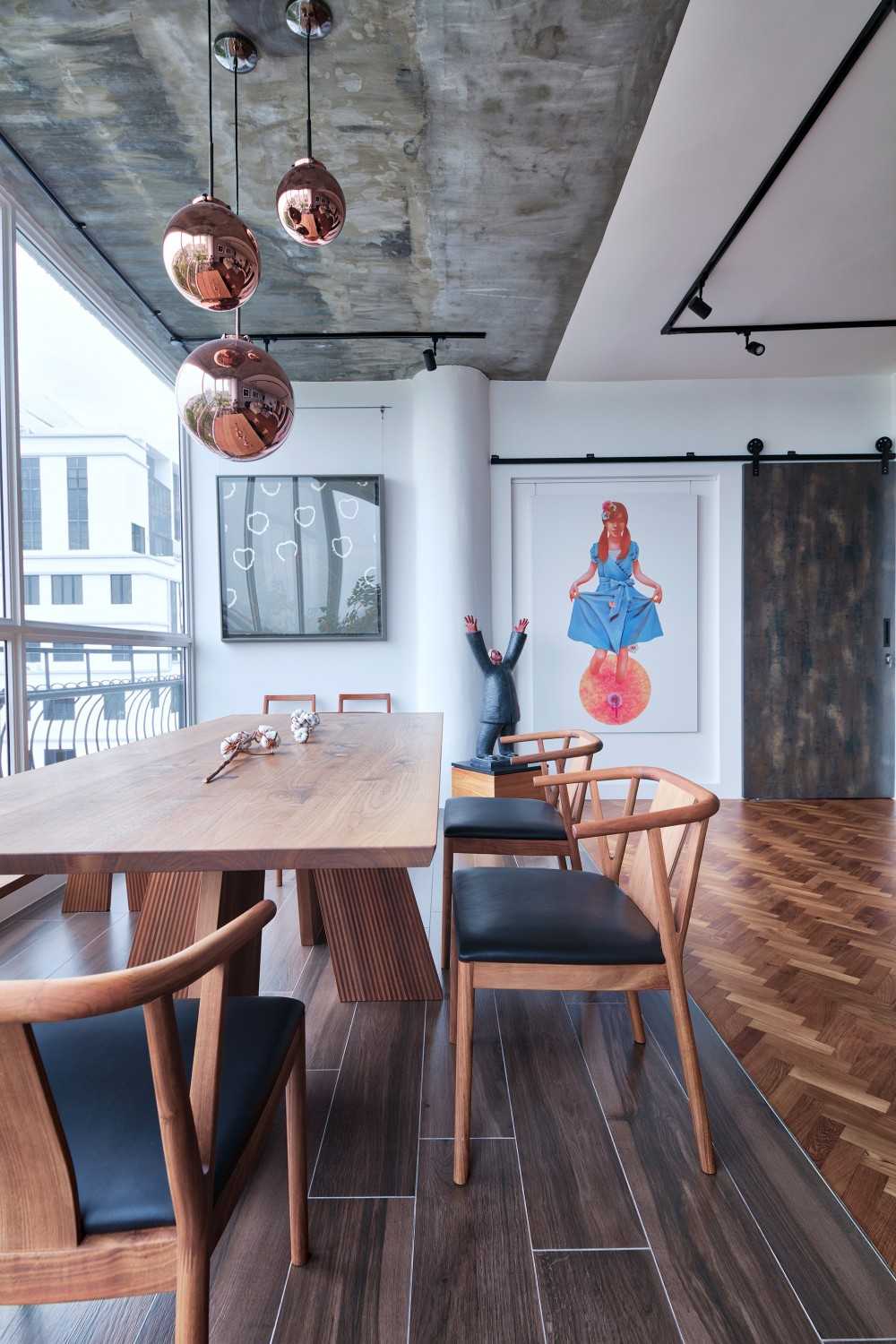 Contemporary Dining Room with Wood Flooring and Dining Table