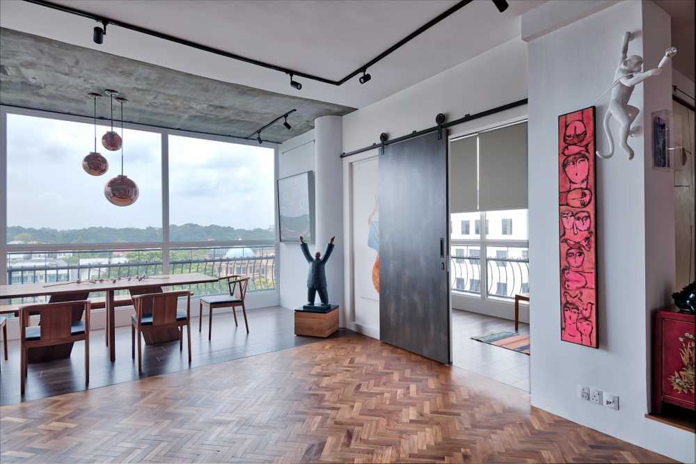 Contemporary Dining Room with Wood Flooring and Dining Table