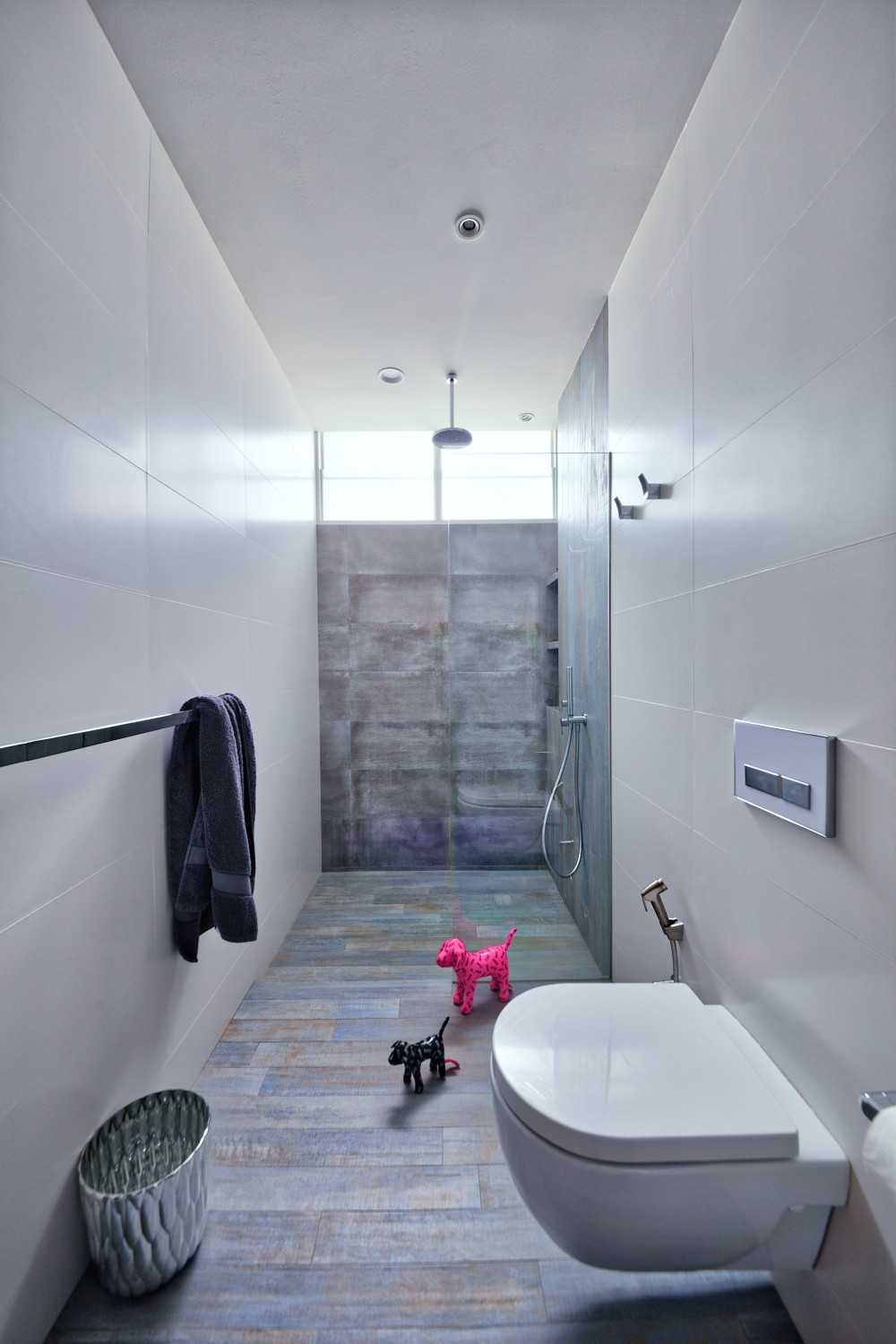 Contemporary Bathroom with Rainshower and Showers