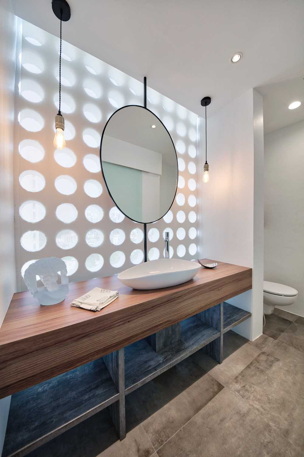 Contemporary Bathroom with Mirror and Bathroom Mirrors