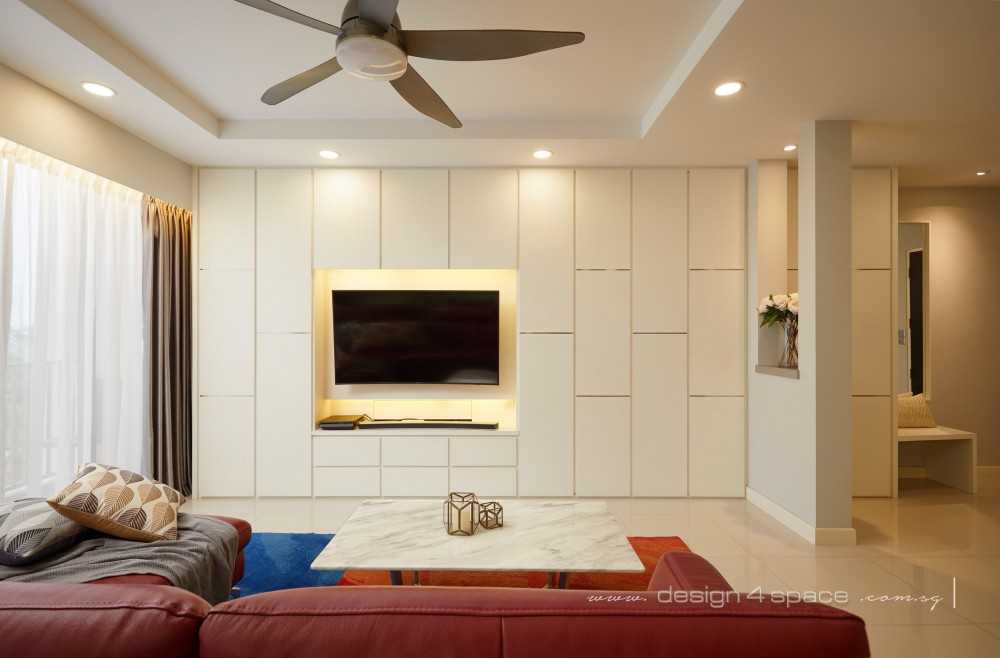 Modern Living Room with Homogeneous Tiles and TV Console