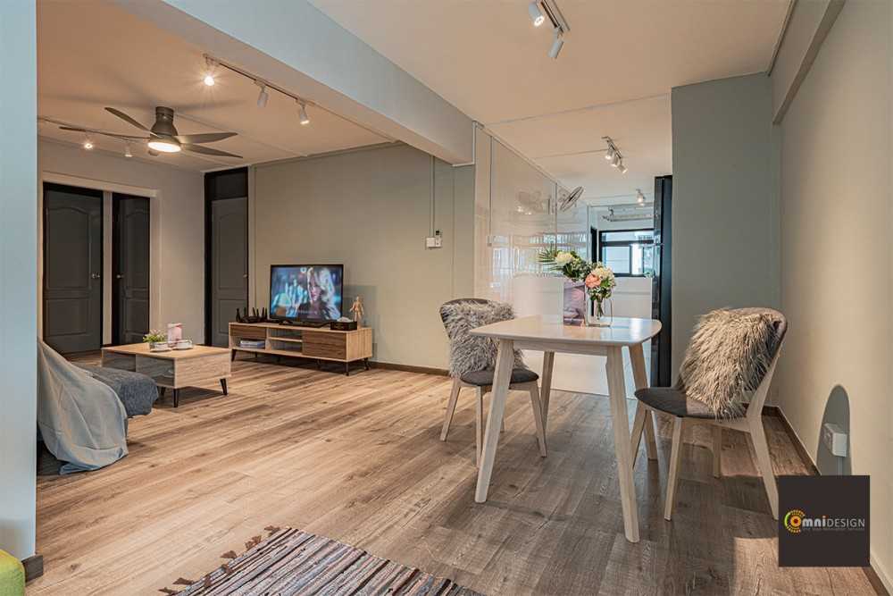 Scandinavian Living Room with Vinyl Flooring and TV Console