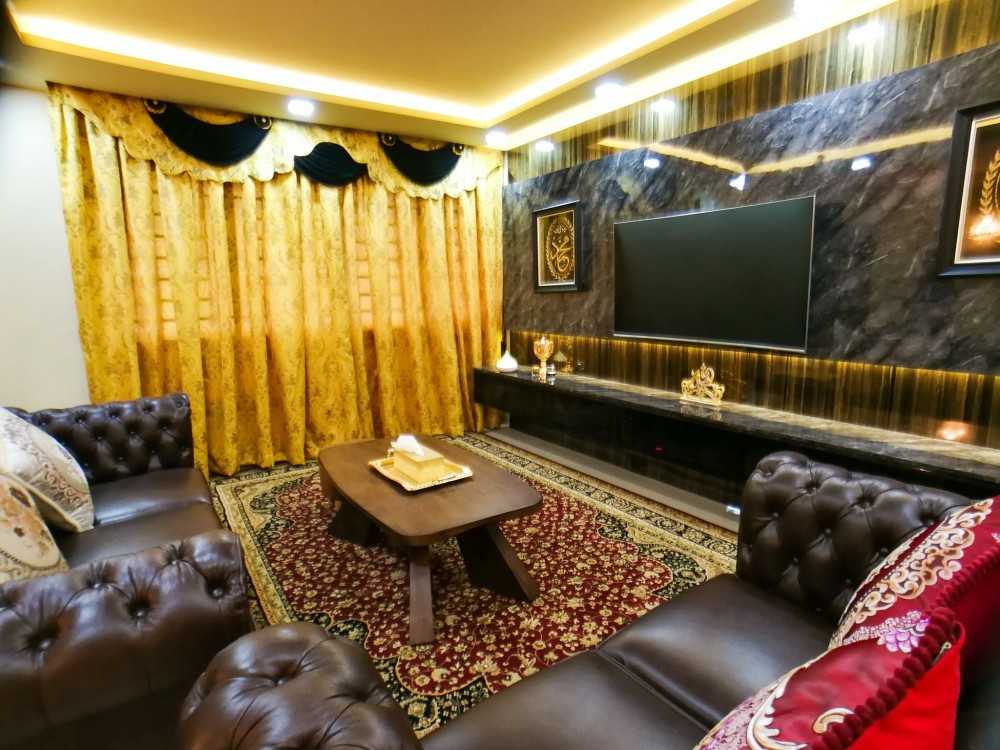 Asian Living Room with Feature Wall and Coffee Table