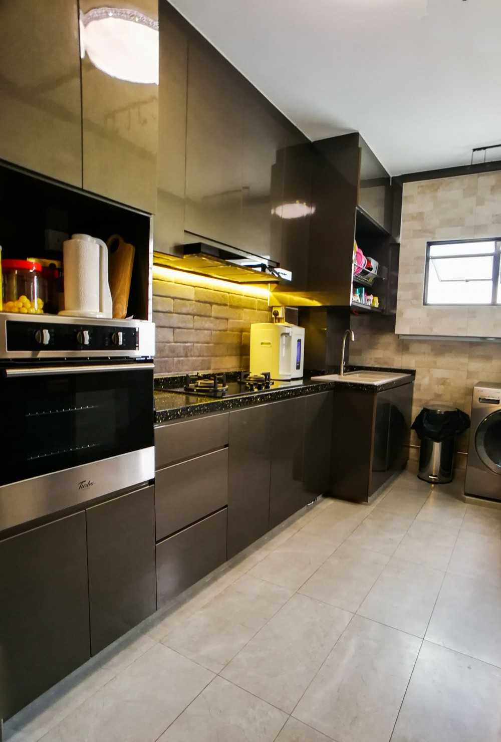 Asian Kitchen with Countertop and Homogeneous Tiles