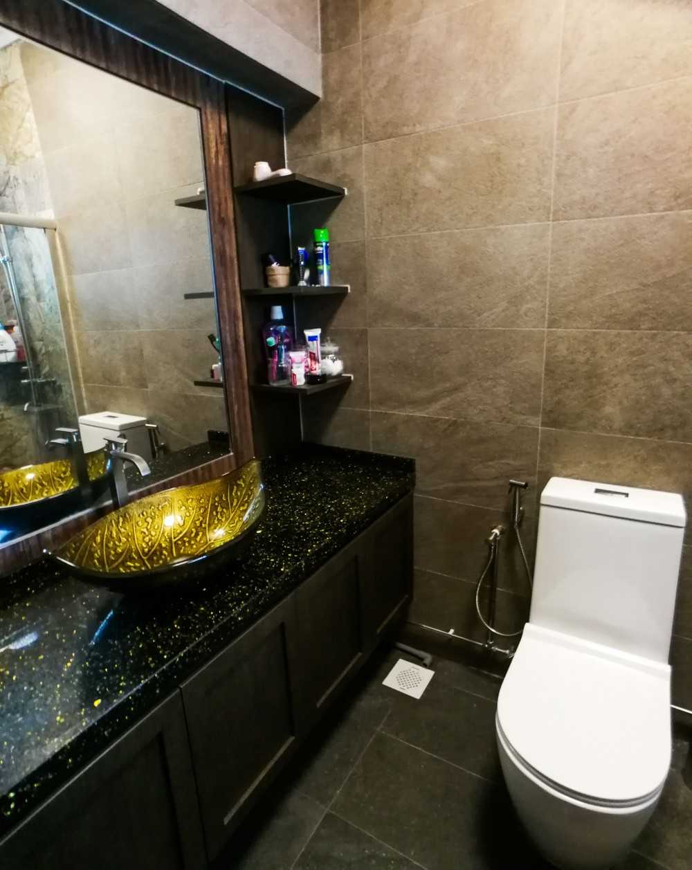 Asian Bathroom with Mirror and Vanity Counter