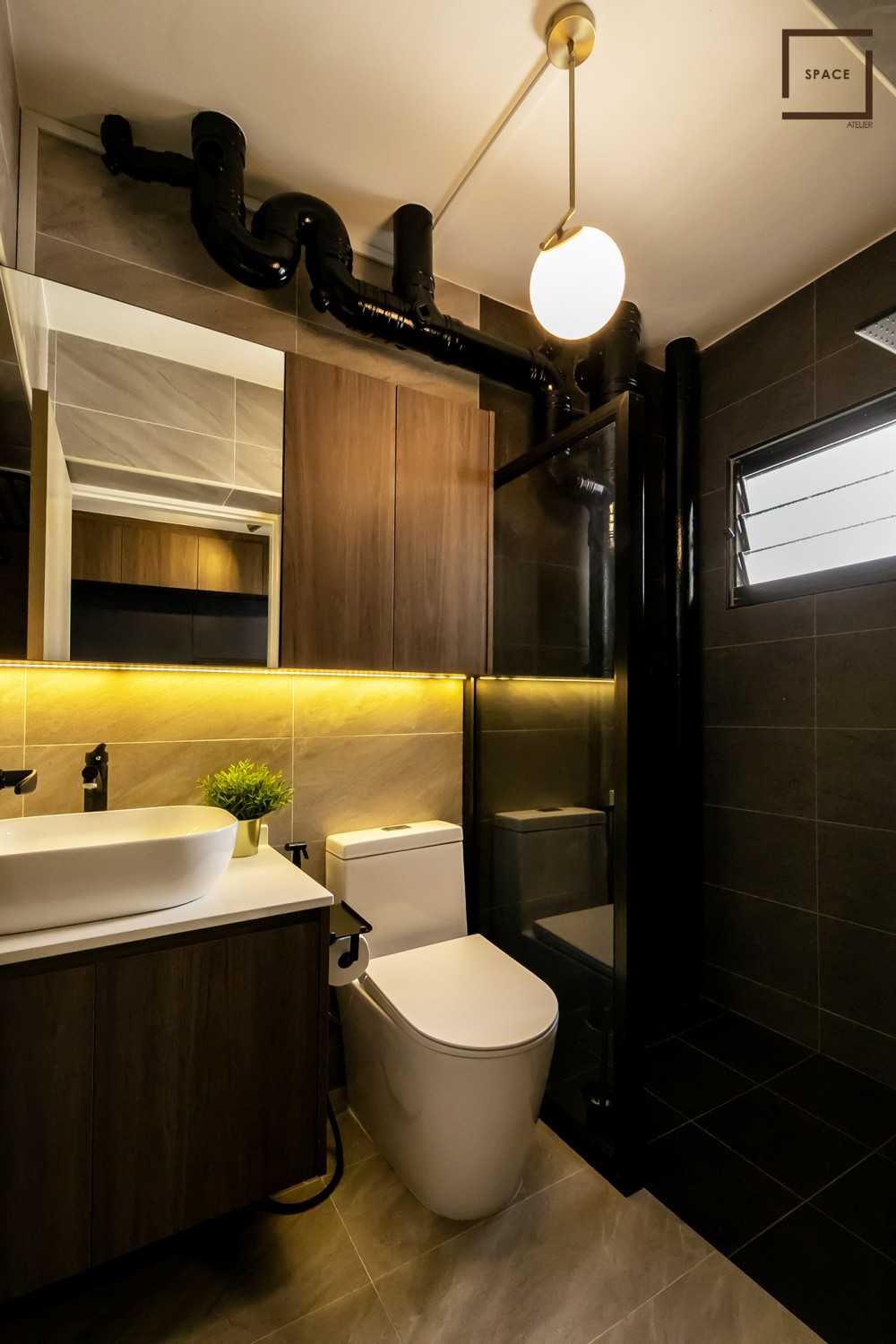 Scandinavian Bathroom with Showers and Wash Basins