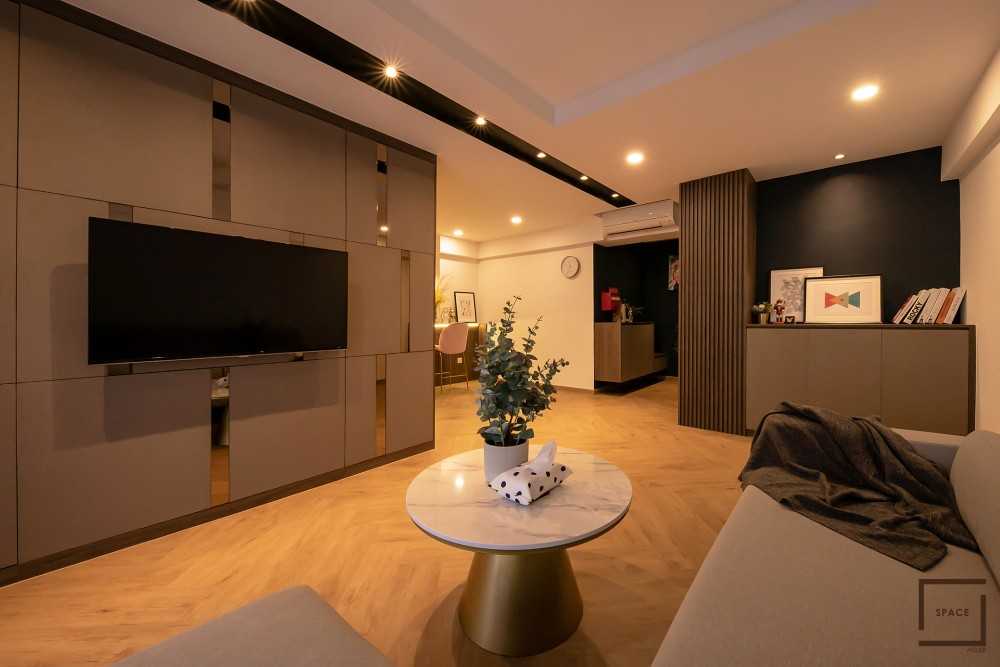 Scandinavian Living Room with Vinyl Flooring and Feature Wall