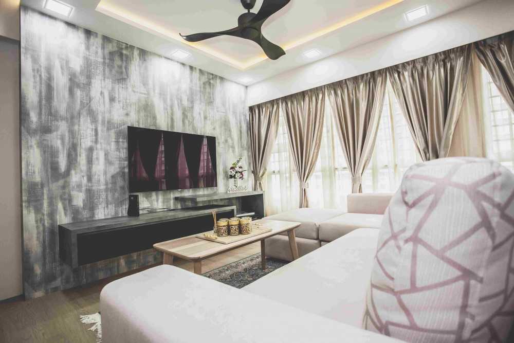 Country Living Room with TV Console and Feature Wall