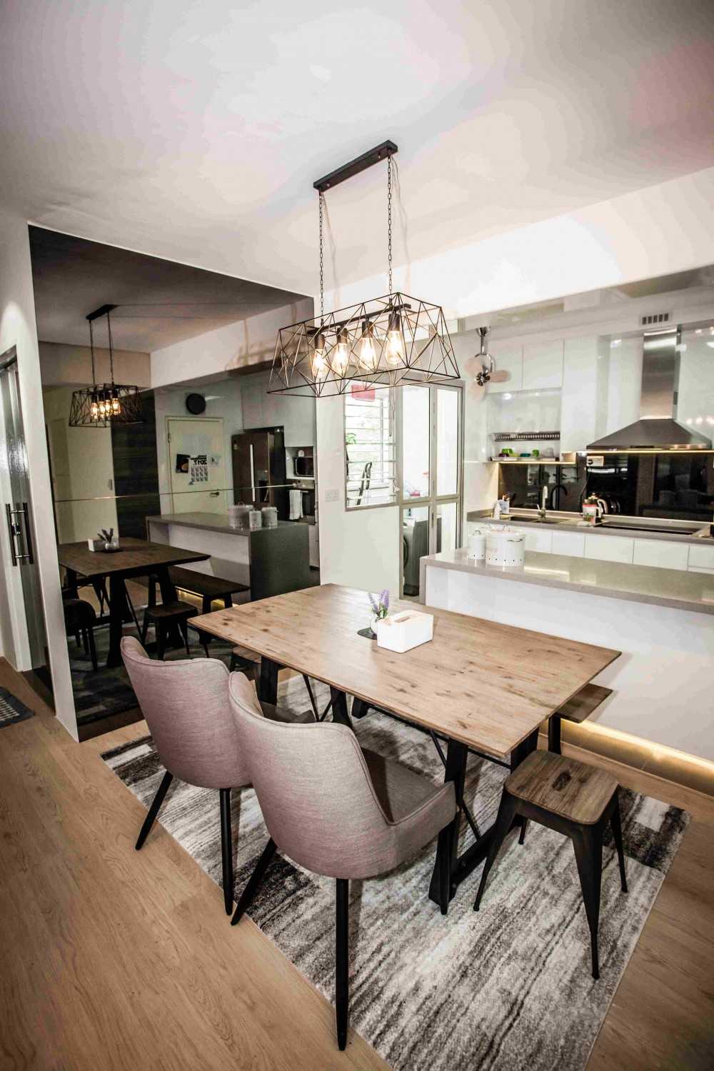 Country Dining Room with Drop Light and Mirror