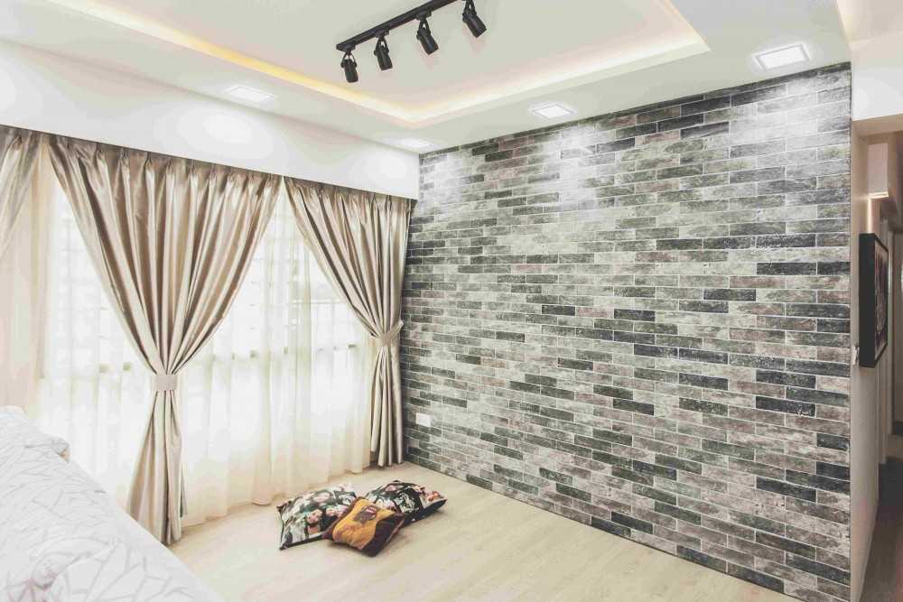 Country Living Room with Vinyl Flooring and Feature Wall