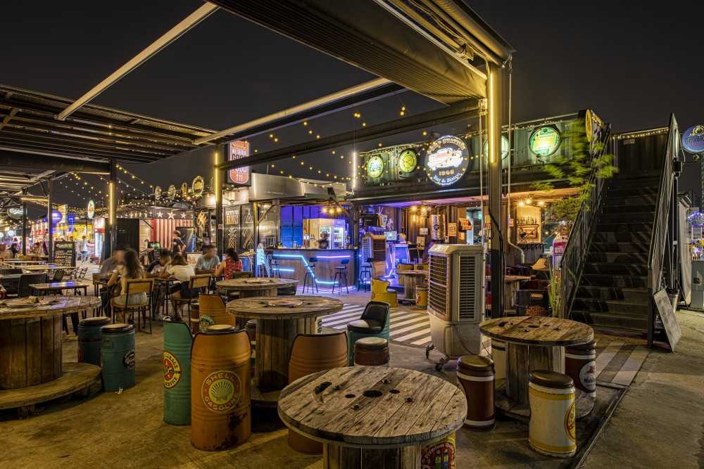 Industrial Restaurant with Bar Counter and Dining Table