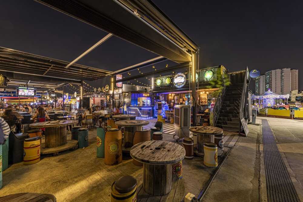 Industrial Restaurant with Bar Counter and Dining Table