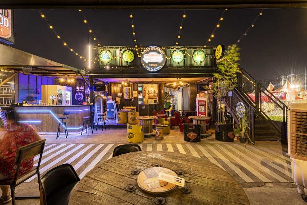Industrial Restaurant with Bar Counter and Dining Table
