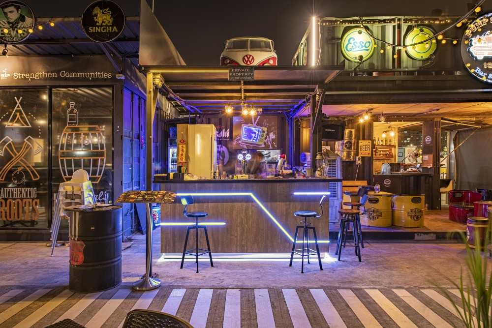 Industrial Restaurant with Bar Counter and Dining Table