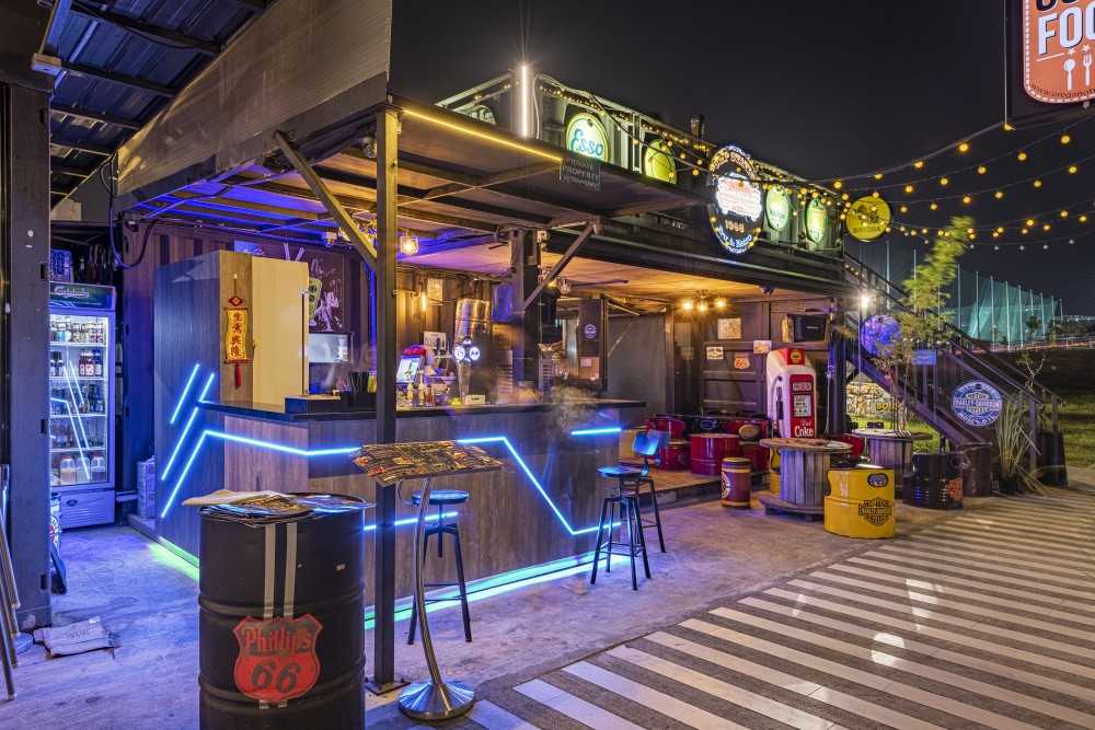 Industrial Restaurant with Bar Counter and Dining Table