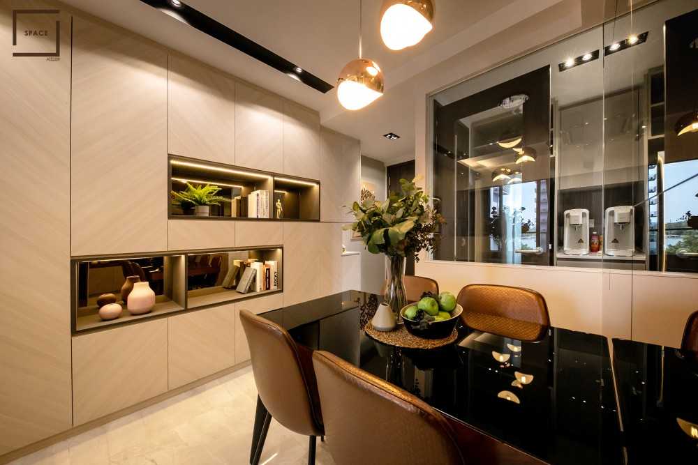 Contemporary Dining Room with Chandelier and Dining Table