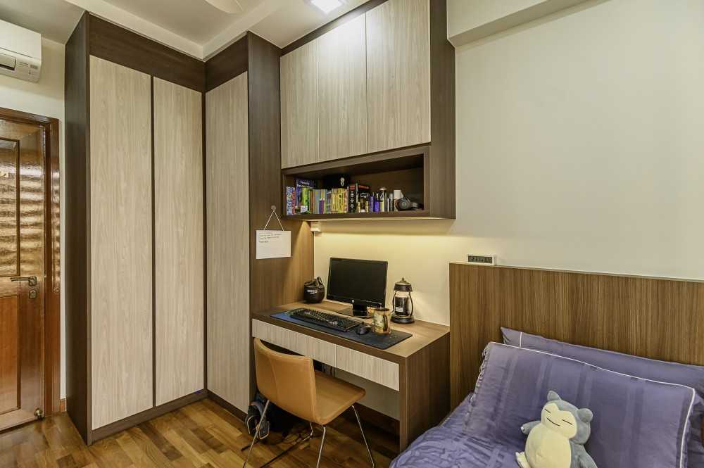 Asian Bedroom with Parquet Floor and Drop Ceiling